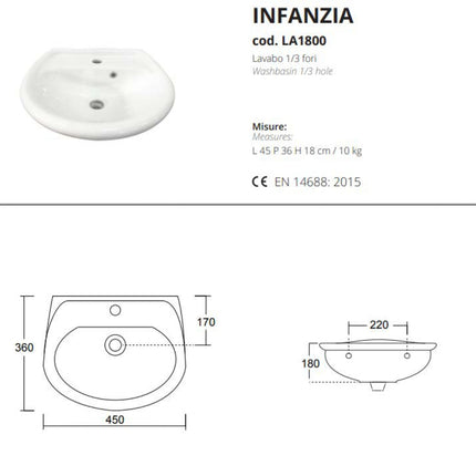 Lavabo 45x36 cm in ceramica