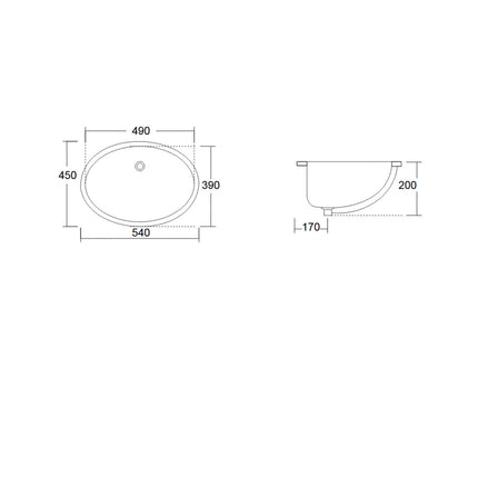 Lavabo Da Incasso Sottopiano 58X42 Porcellana