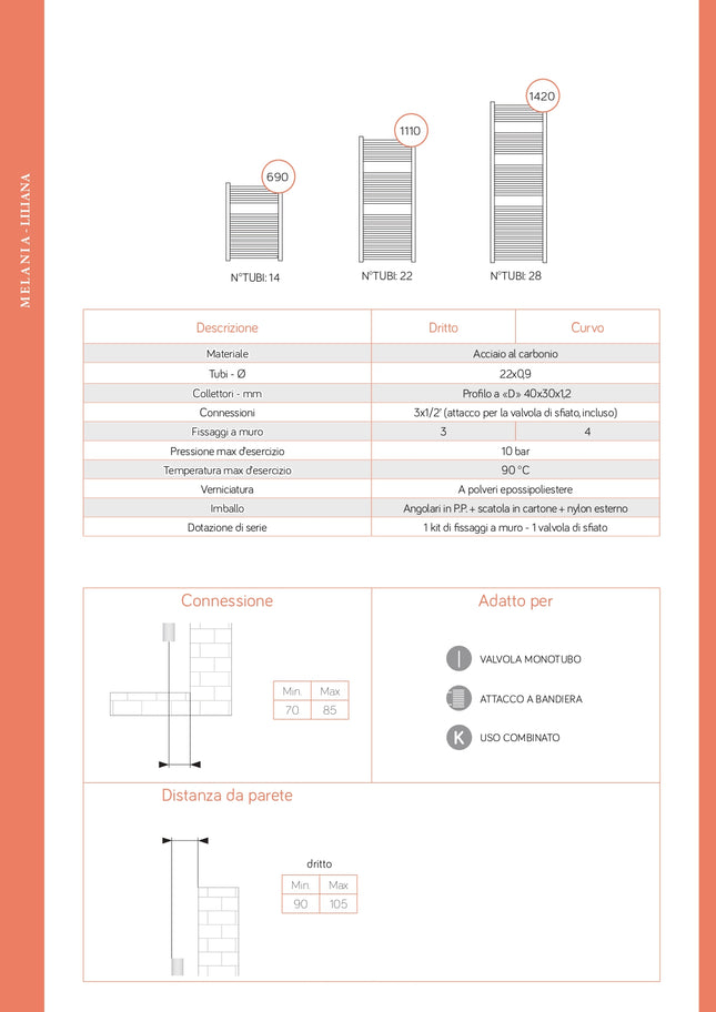 Radiatore scaldasalviette H.1110x450 mm - 400 mm interasse bianco