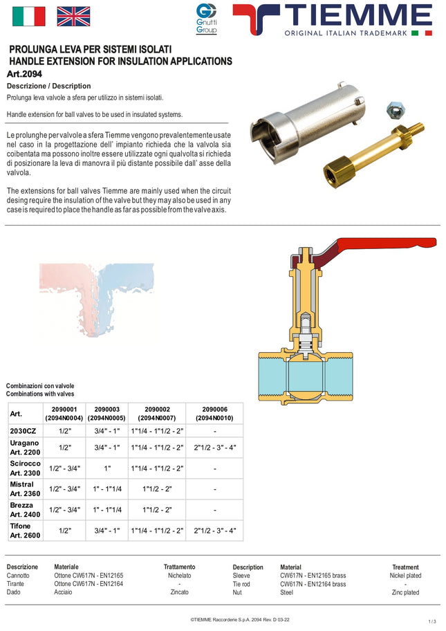 Tiemme - Prolunga Leva Per Valvole A Sfera (vedi scheda tecnica)