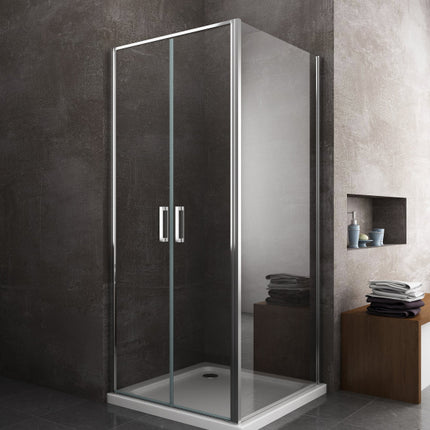 Parete fissa per box doppio battente per Modello Capri - Misura: 78/80 cm - Altezza: 195 cm - Vetro 6 mm stampato C (N.B. Questo prodotto è soltanto il lato fisso e può essere abbinato soltanto al box doccia modello Capri)