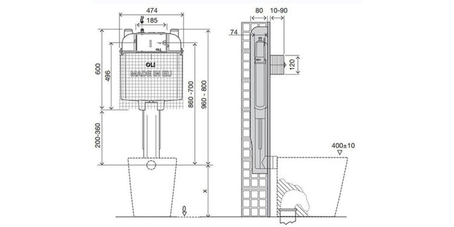 Cassetta di risciacquo ad incasso doppio scarico - Modello: Oli 74 Plus