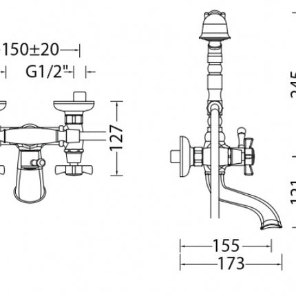 EURORAMA - Gruppo Vasca Miscelatore vasca con deviatore, doccetta e flessibile - Serie: orientes - Colore: Bronzato