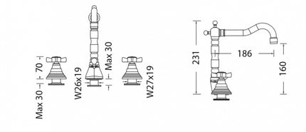 Eurorama - Batteria Lavabo 3 Fori - Serie: Orientes - Colore: Cromato