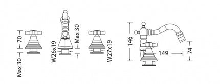 EURORAMA - Batteria Bidet 3 Fori Con Canna A Saltello - Serie: Orientes - Colore: Cromato