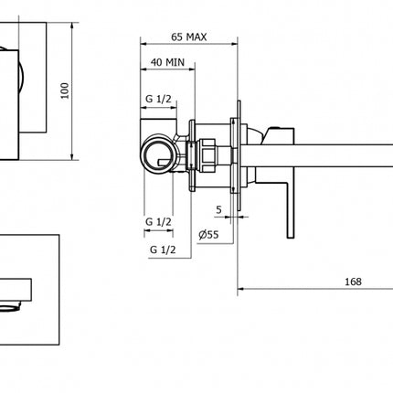 Teorema - Batteria lavabo incasso con scarico click clack cromato serie Pillar