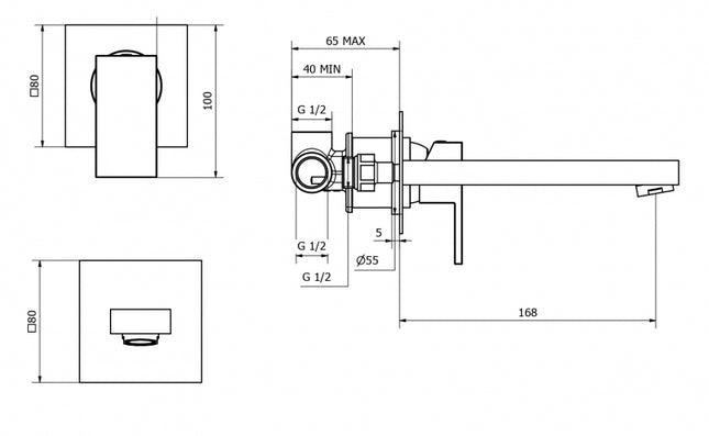 Teorema - Batteria lavabo incasso con scarico click clack cromato serie Pillar
