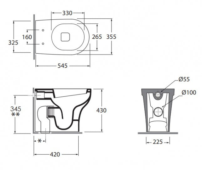 Azzurra - Vaso Traslato Filo Parete Porcellana Bianco - Serie: Pratica (Senza Coprivaso)