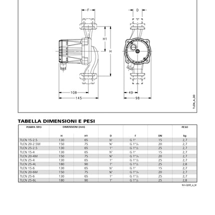 Lowara - Circolatore a rotore bagnato Per Acqua Calda Sanitaria - Modello: TLCN25-6L