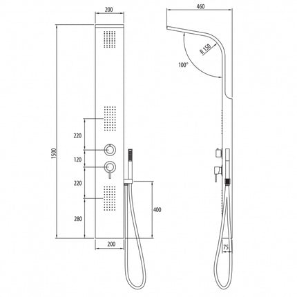 Pannello Doccia Silver Con Miscelatore Termostatico
