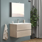Mobile bagno sospeso 60 cm in composizione completo di lavabo in ceramica + specchio con lampada LED - Colore: Rovere fumo