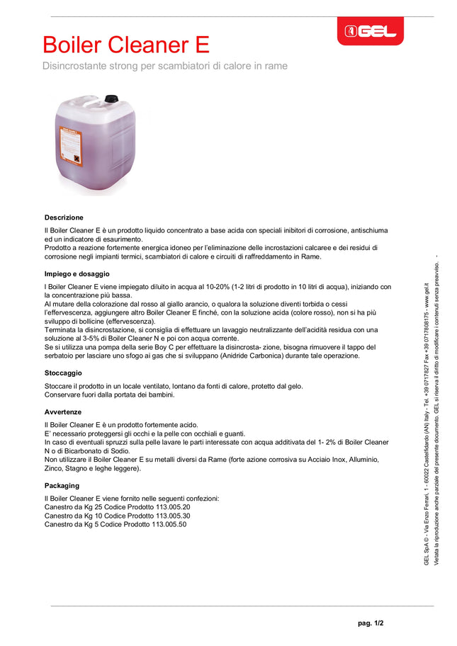 Disincrostante 10 litri acido per caldaie