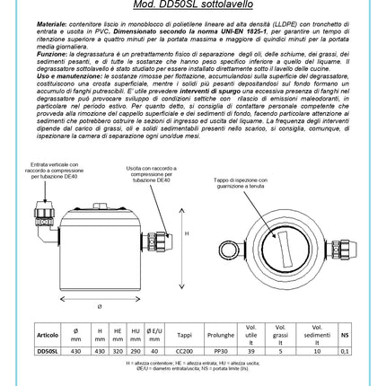 Degrassatore Sottolavello 25 litri