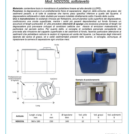 Degrassatore Sottolavello 25 litri