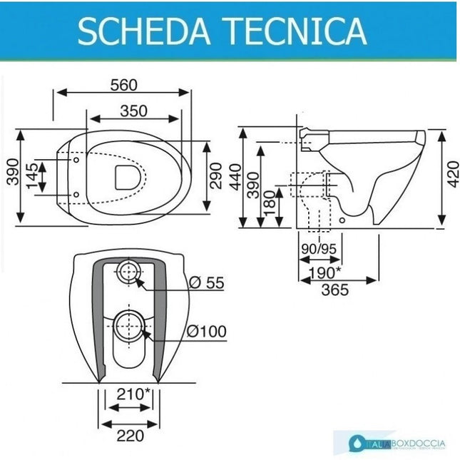 Azzurra - Vaso Filo Parete Porcellana Bianco - Serie: Clas Plus (Senza Coprivaso)