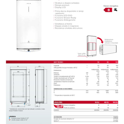 Ariston - Scaldacqua elettrico super sottile 50 litri - Modello: Velis Pro (N.B. Modello senza Wifi)