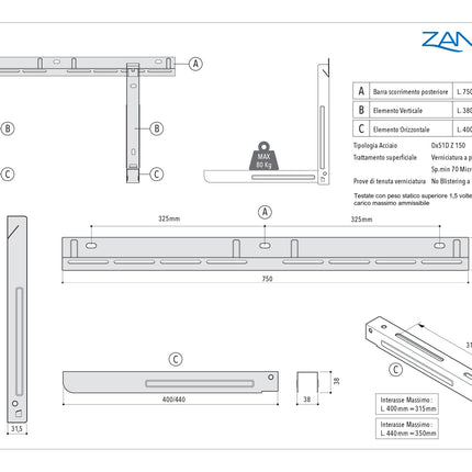 Zanella - Staffa Per Condizionatore 400×380×750 mm - sotto finestra