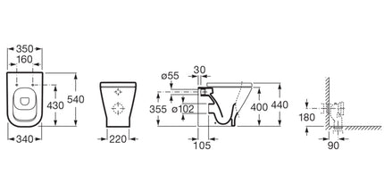 Roca - Vaso Filo Parete Porcellana Bianco - Serie: The Gap (Senza Coprivaso)