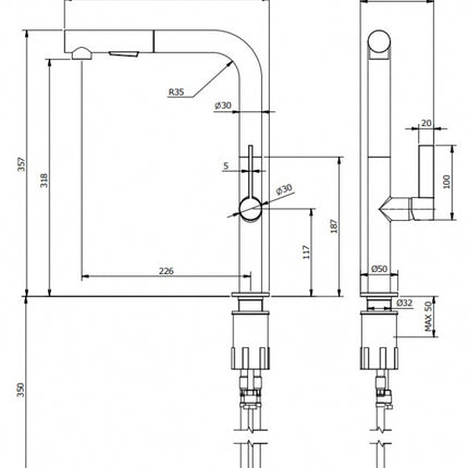 Teorema - Miscelatore lavello cromato con doccetta estraibile pull-out