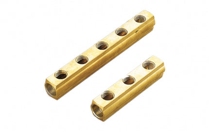 Collettore riscaldamento a flauto in ottone giallo 1"1/4 - 6 vie 1/2"