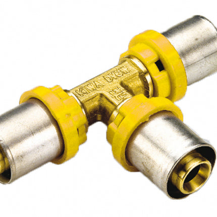 Raccordo A Tee ridotto 16x20x16 Per Multistrato Gas A Pressare (20 misura centrale)