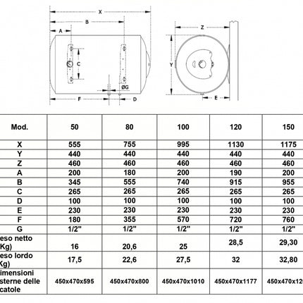 Isea - Scaldabagno elettrico orizzontale 80 litri flangiato versione sinistro - Garanzia 2 anni - Modello: Swing