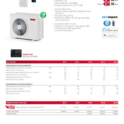 Ariston - Nimbus Pocket 120 M Net R32 Pompa Di Calore Aria/Acqua Monoblocco Da 12 kW - Articolo: 3301874