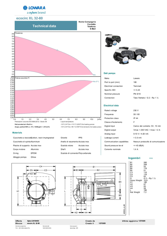 Lowara - Circolatore Inverter Modello Ecocirc XL 32-80