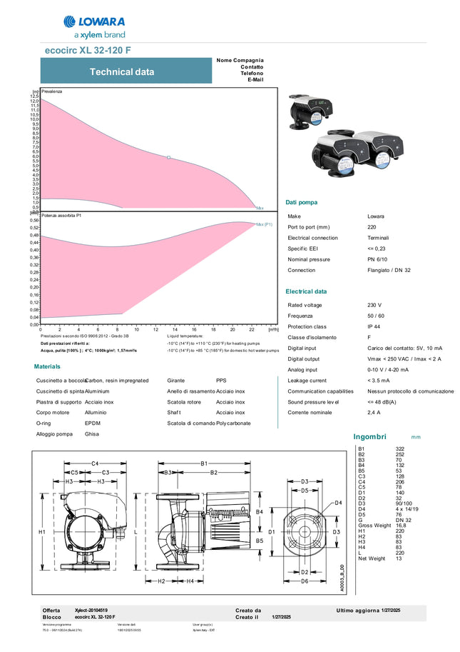 Lowara - Circolatore inverter Ecocirc XL 32-120 Flangiato A Magneti Permanenti Ad Alta Efficienza