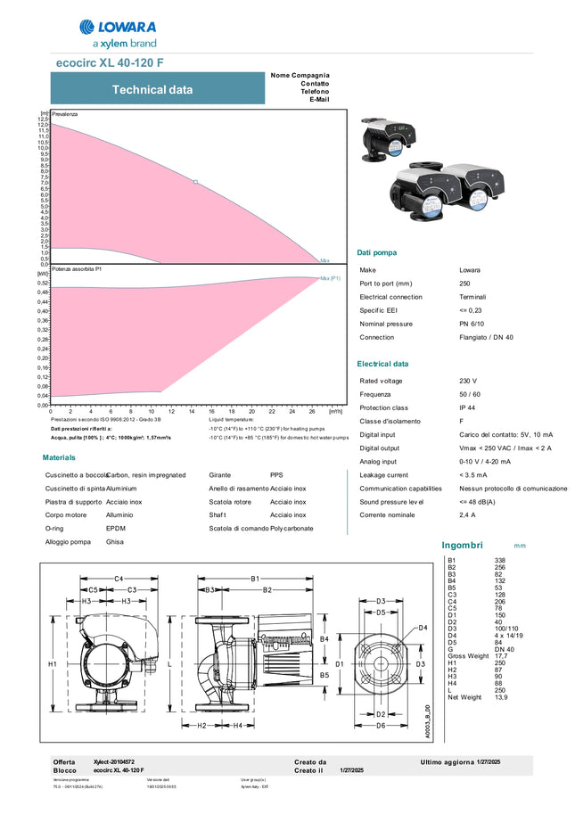 Lowara - Circolatore inverter Ecocirc XL 40-120 Flangiato A Magneti Permanenti Ad Alta Efficienza
