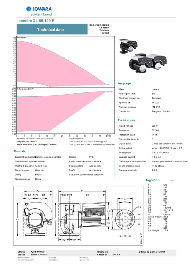 Lowara - Circolatore inverter Ecocirc XL 65-120 Flangiato A Magneti Permanenti Ad Alta Efficienza