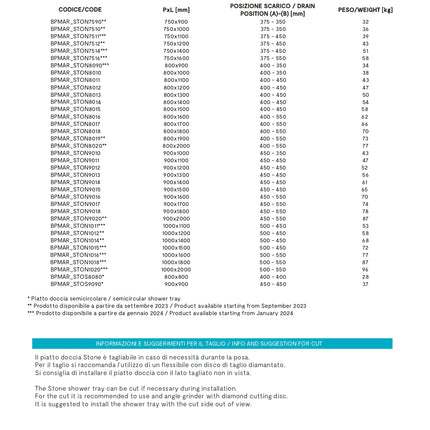 Piatto Doccia 80x140 in Mineralmarmo® - Colore: Granito Bianco (Senza Piletta)