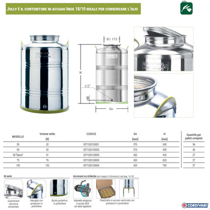 Contenitore Jolly 75 litri Per olio In Acciaio Inox 18/10