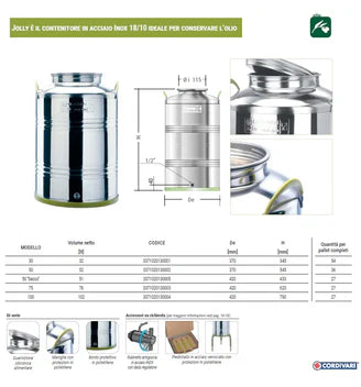 Cordivari - Contenitore Jolly 100 litri per olio in acciaio inox 18/10