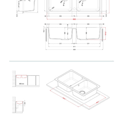 Elleci - Lavello da incasso in composito Granitek 86x50 cm 2 vasche - Colore: Bianco - Modello: Life