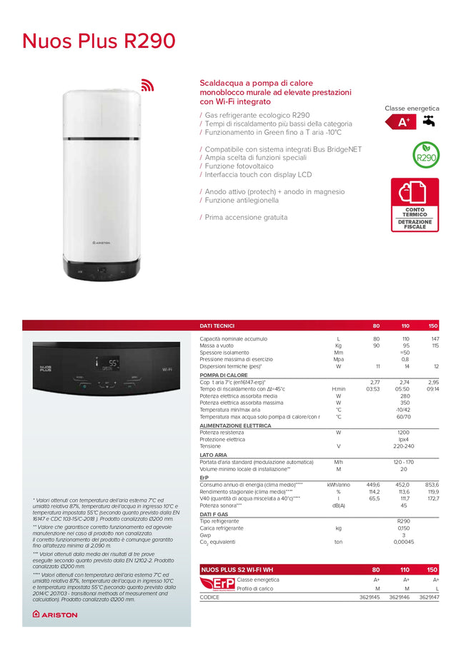 Ariston- Scaldacqua A Pompa Di Calore 150 litri - Modello: Nuosplus S2 Wifi