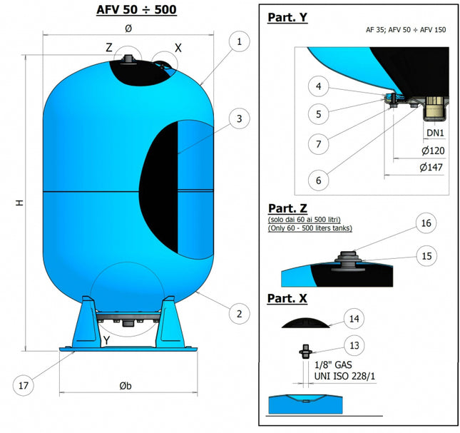 Elbi - Vaso espansione-idrosfera 100 litri a membrana intercambiabile per acqua calda sanitaria