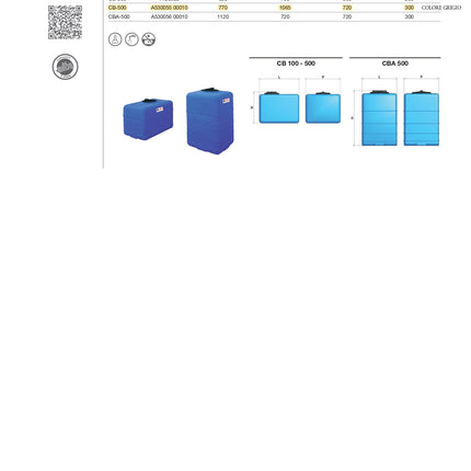 ELBI - Serbatoio Polietilene Cubico 500 L - Colore: Grigio (tonalità di colore indicativa)