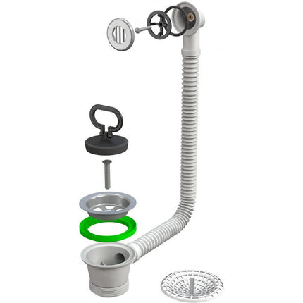 Bonomini - Piletta tradizionale per lavello cucina con troppo pieno con tappo 52 in gomma