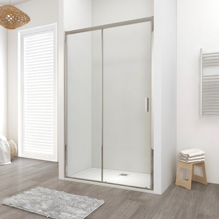 Porta/box scorrevole reversibile con profilo cromo completo di profilo per nicchia - Misura: 168/172 cm - Vetro trasparente 6 mm - Altezza 195 cm - Immagine indicativa