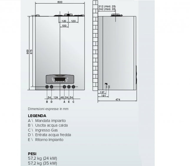 ARISTON - Caldaia Murale A Condensazione 35KW Con Wi-Fi E Con Accumulo Integrato 40 L Senza Kit Fumi - Serie: Clas B One