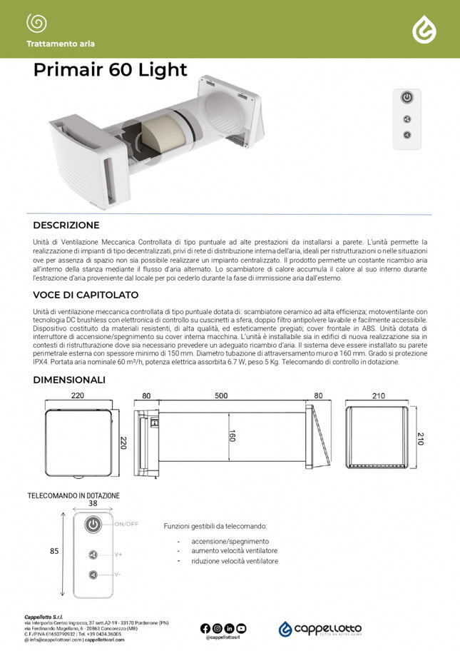 Aspiratore Primair 60 Light ø160