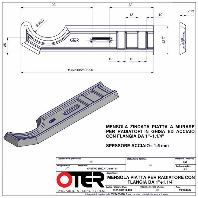 Staffa A Murare Per Radiatore Ghisa 19 Cm - Oter