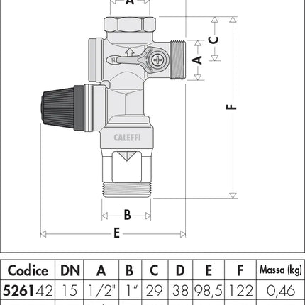 Caleffi - Gruppo Di Sicurezza Per Scaldacqua Ø1/2" Sede Valvola In Acciaio Inox Art. 526142