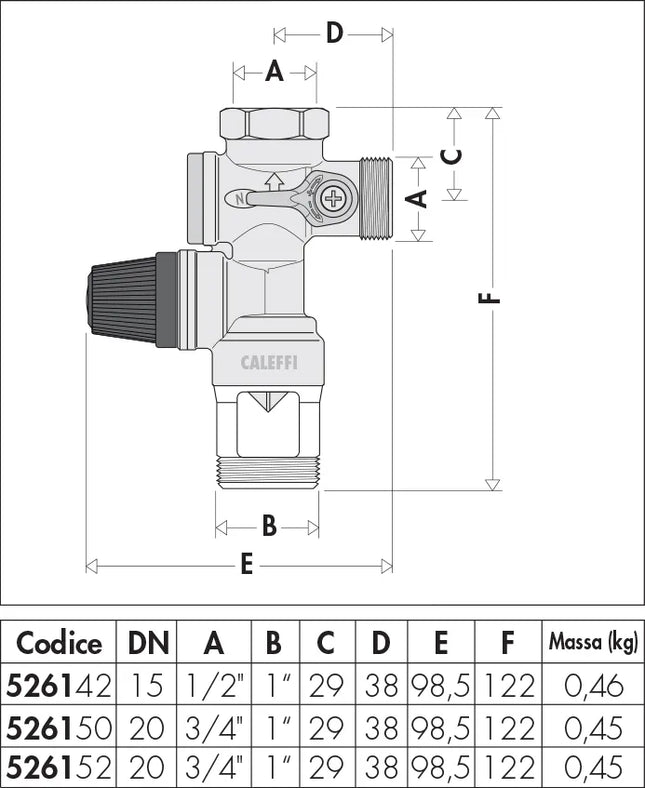 Caleffi - Gruppo Di Sicurezza Per Scaldacqua Ø1/2" Sede Valvola In Acciaio Inox Art. 526142