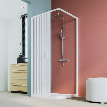 Forte - Box doccia angolare riducibile apertura laterale a soffietto 100-80x100-80 cm altezza 185 cm - Serie Colibrì Plus Alfa