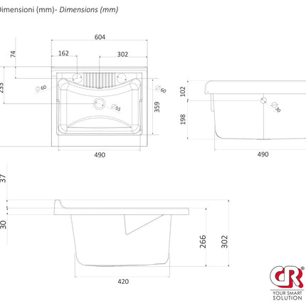 CR - Lavatoio in vetroresina completo di mobile in legno bilaminato 60x60 cm