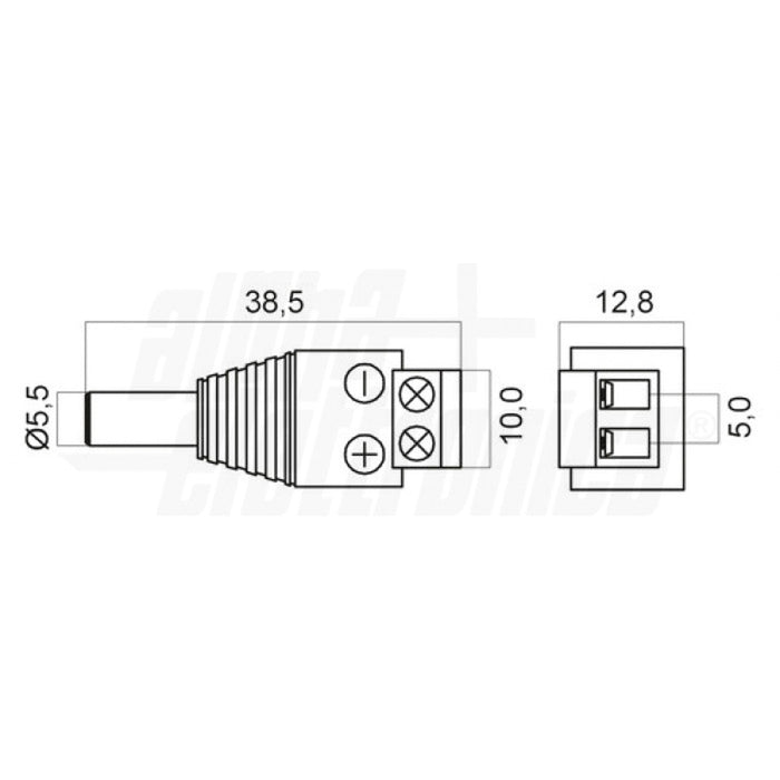 Alpha Elettronica - Adattatore da spina DC ø5,5-2,1 mm a morsetto