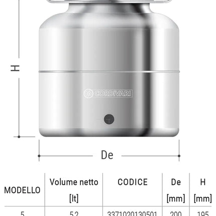 Cordivari - Anforella 5 Litri Contenitore Per Olio In Acciaio Inox 18/10
