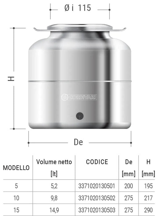 Cordivari - Anforella 5 Litri Contenitore Per Olio In Acciaio Inox 18/10